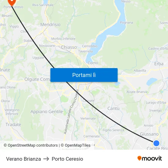 Verano Brianza to Porto Ceresio map