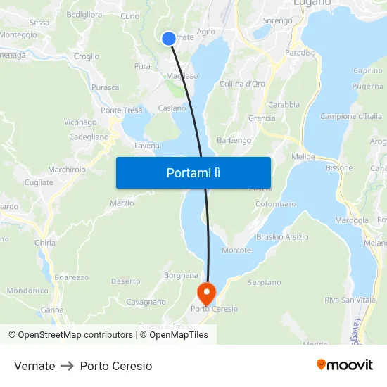 Vernate to Porto Ceresio map