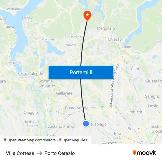 Villa Cortese to Porto Ceresio map