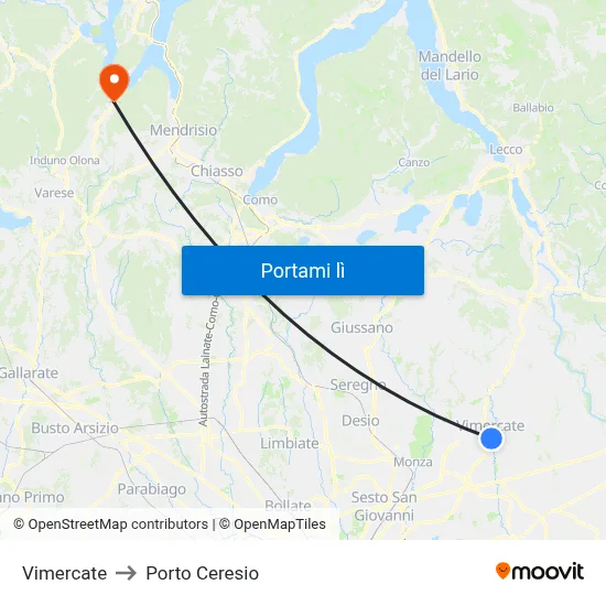 Vimercate to Porto Ceresio map