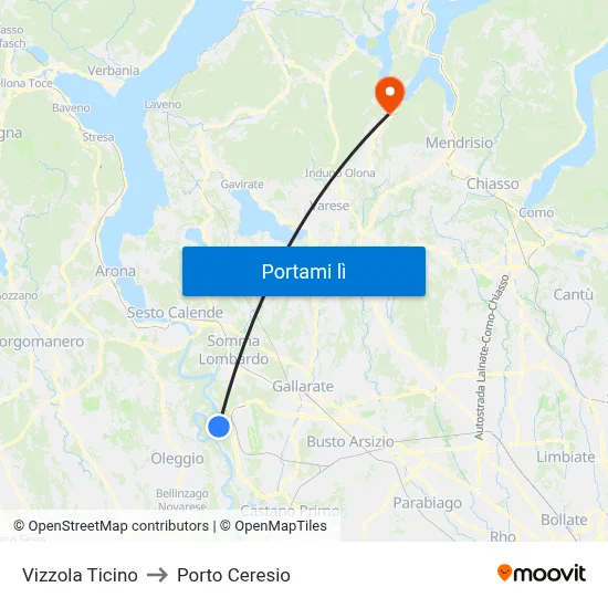Vizzola Ticino to Porto Ceresio map
