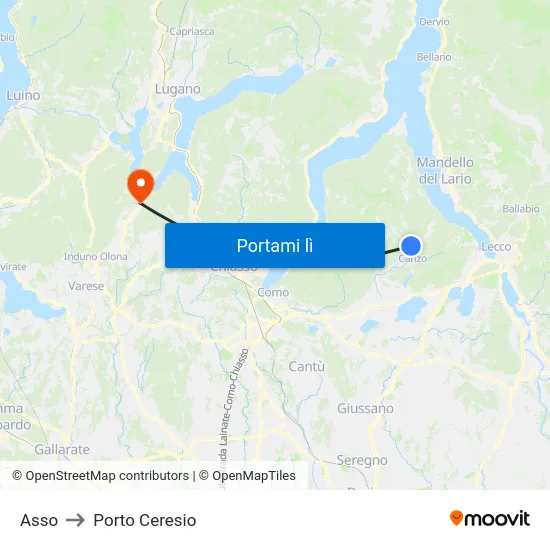 Asso to Porto Ceresio map