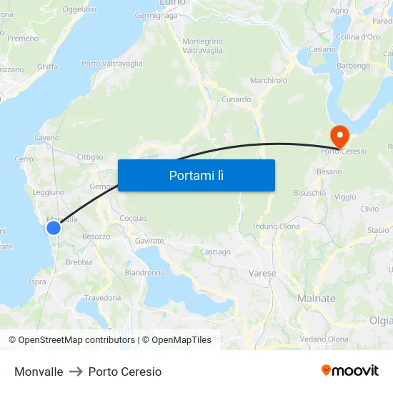 Monvalle to Porto Ceresio map