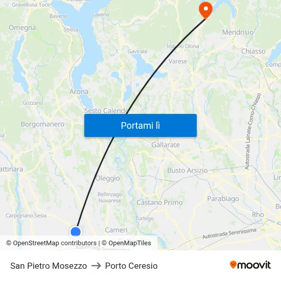 San Pietro Mosezzo to Porto Ceresio map