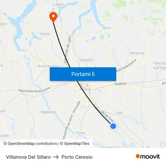 Villanova Del Sillaro to Porto Ceresio map