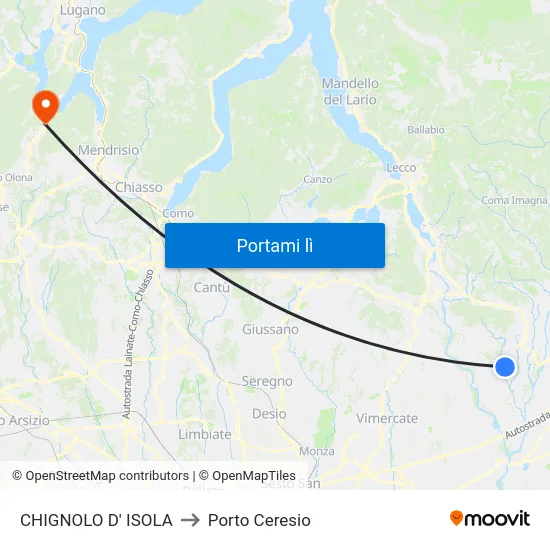 CHIGNOLO D' ISOLA to Porto Ceresio map