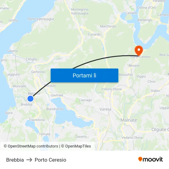 Brebbia to Porto Ceresio map