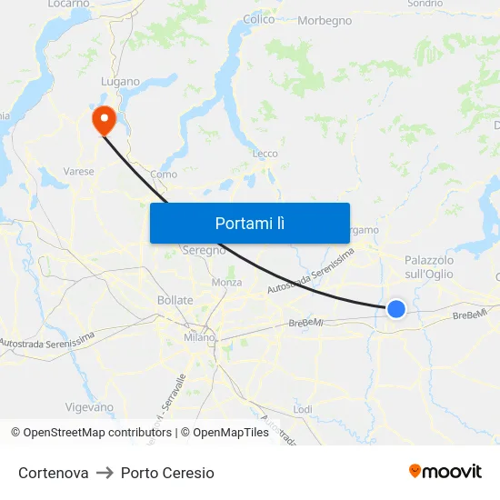Cortenova to Porto Ceresio map