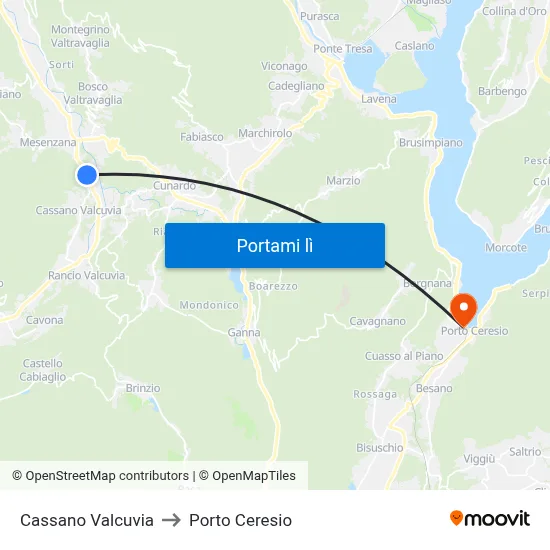 Cassano Valcuvia to Porto Ceresio map