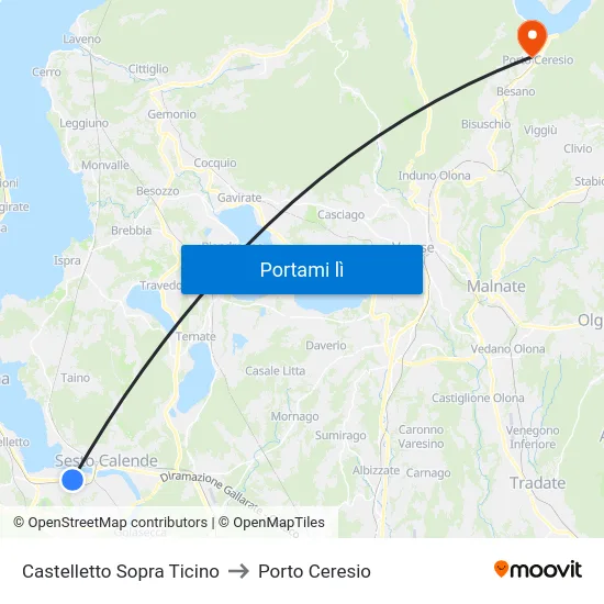 Castelletto Sopra Ticino to Porto Ceresio map