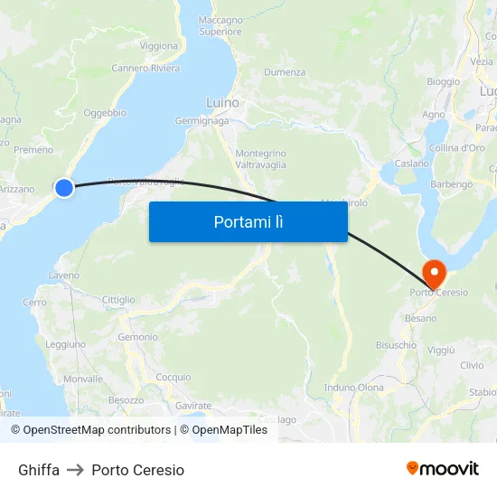 Ghiffa to Porto Ceresio map