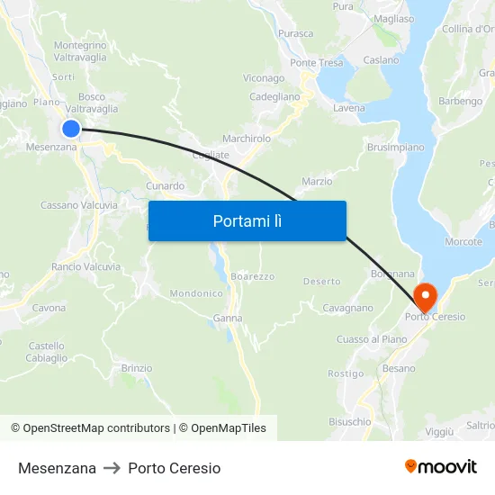 Mesenzana to Porto Ceresio map
