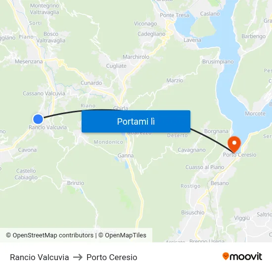 Rancio Valcuvia to Porto Ceresio map