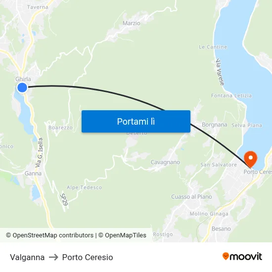 Valganna to Porto Ceresio map