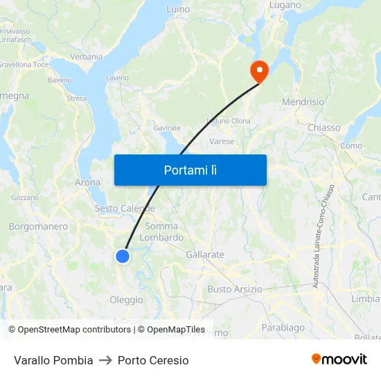 Varallo Pombia to Porto Ceresio map