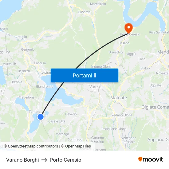 Varano Borghi to Porto Ceresio map