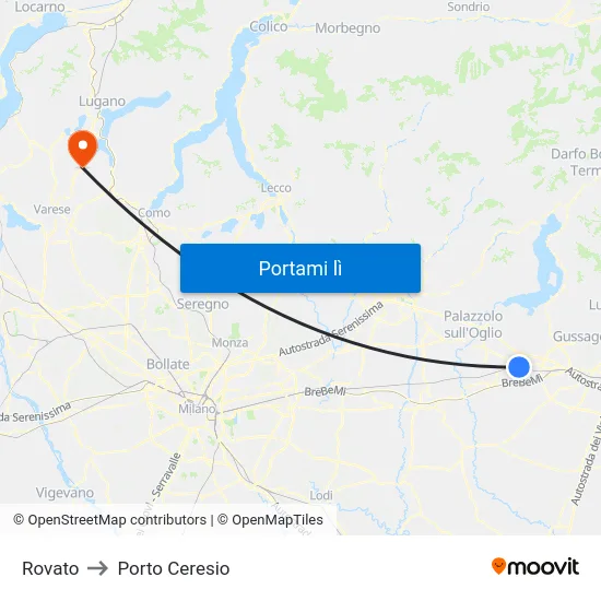 Rovato to Porto Ceresio map