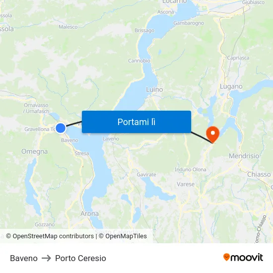 Baveno to Porto Ceresio map