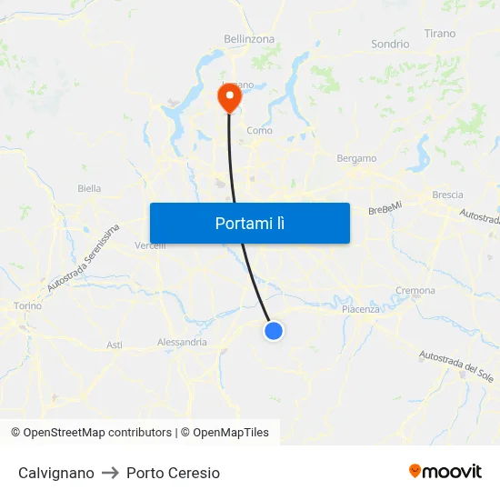 Calvignano to Porto Ceresio map