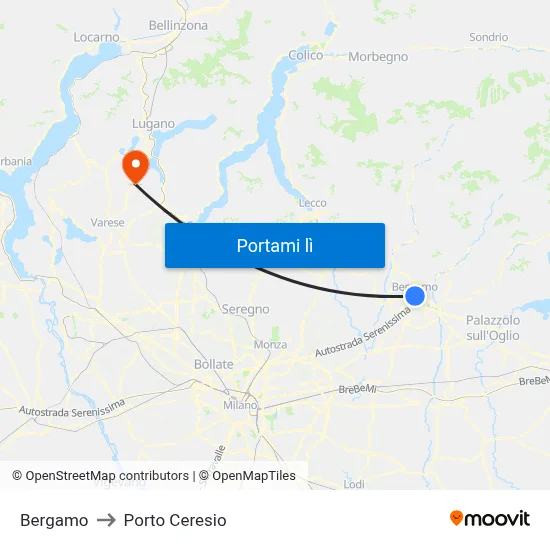Bergamo to Porto Ceresio map