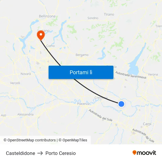 Casteldidone to Porto Ceresio map