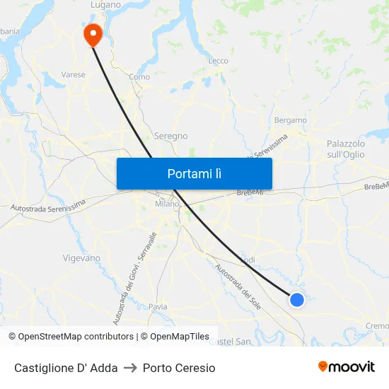 Castiglione D' Adda to Porto Ceresio map