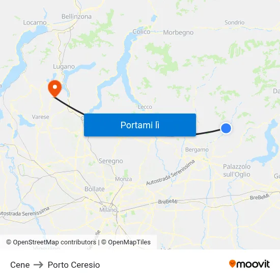 Cene to Porto Ceresio map