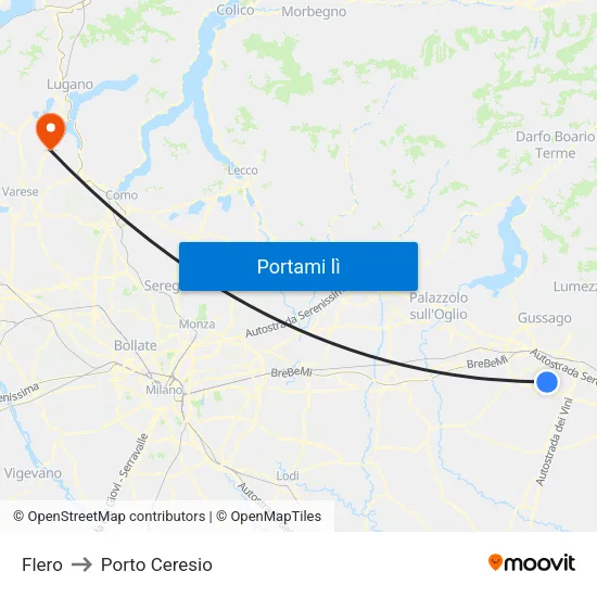 Flero to Porto Ceresio map
