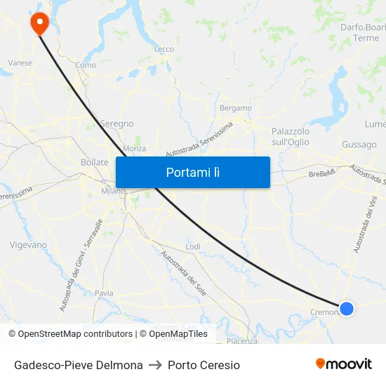 Gadesco-Pieve Delmona to Porto Ceresio map