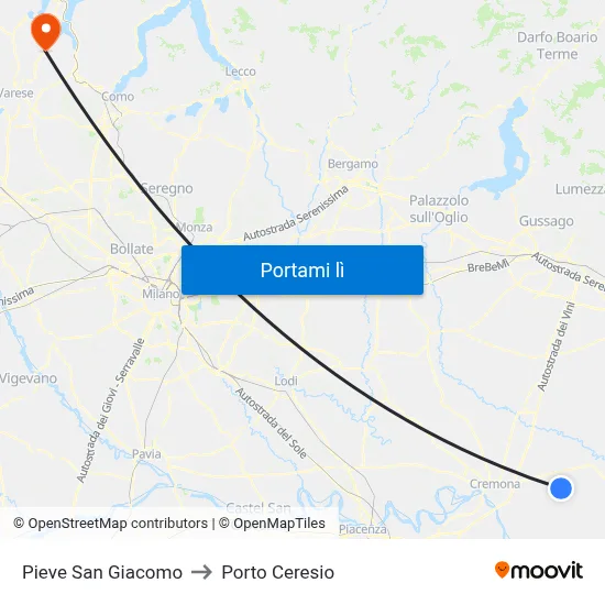 Pieve San Giacomo to Porto Ceresio map