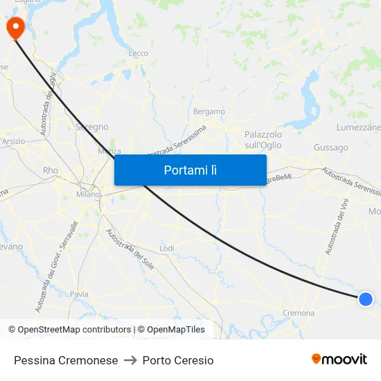 Pessina Cremonese to Porto Ceresio map