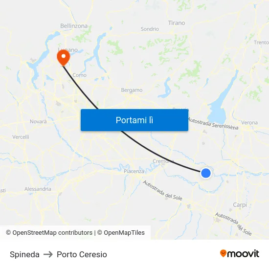 Spineda to Porto Ceresio map