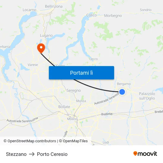 Stezzano to Porto Ceresio map