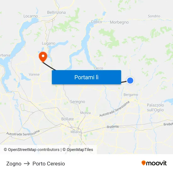 Zogno to Porto Ceresio map