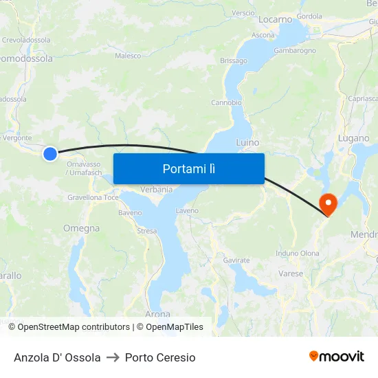 Anzola D' Ossola to Porto Ceresio map