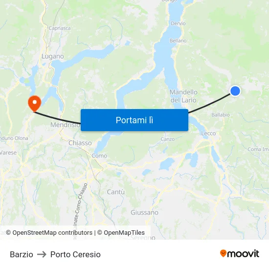 Barzio to Porto Ceresio map
