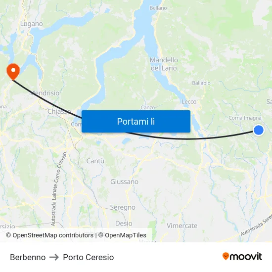 Berbenno to Porto Ceresio map