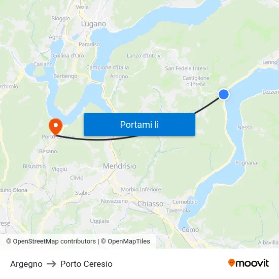 Argegno to Porto Ceresio map