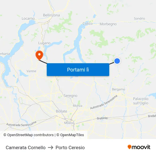 Camerata Cornello to Porto Ceresio map