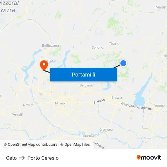 Ceto to Porto Ceresio map