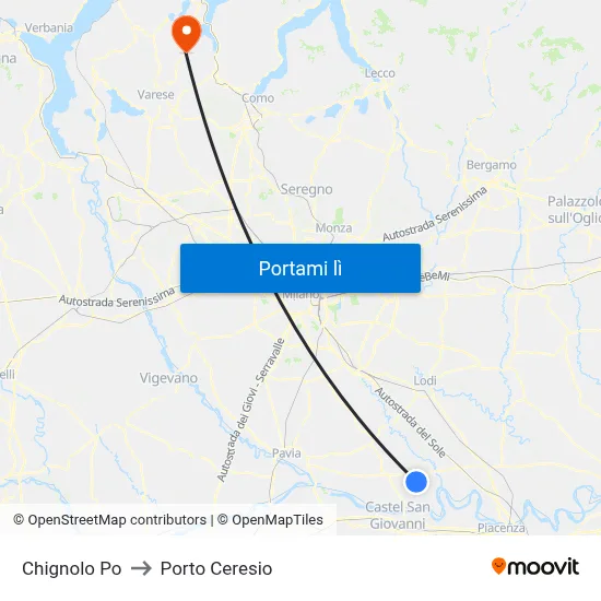 Chignolo Po to Porto Ceresio map