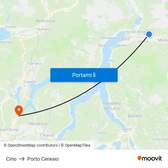 Cino to Porto Ceresio map