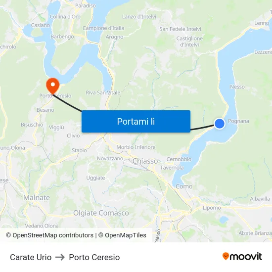 Carate Urio to Porto Ceresio map