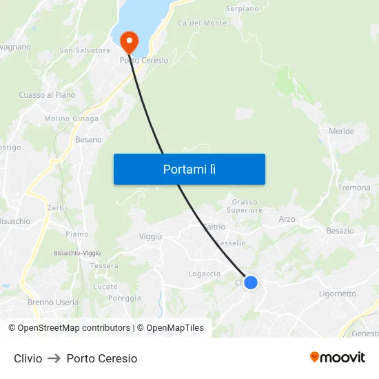 Clivio to Porto Ceresio map