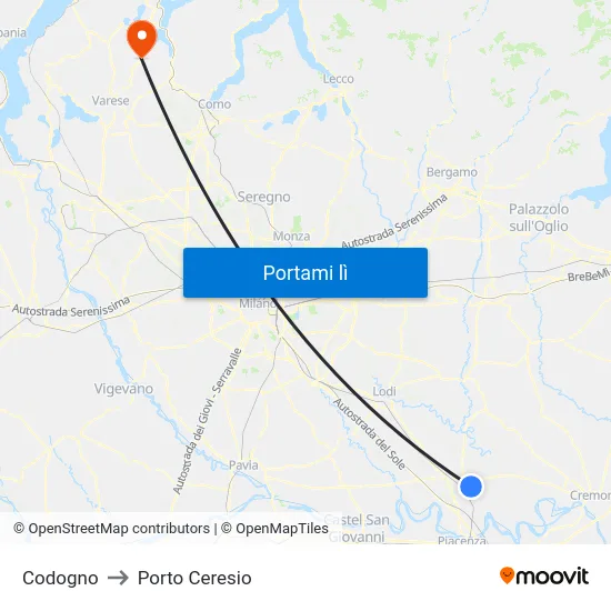 Codogno to Porto Ceresio map