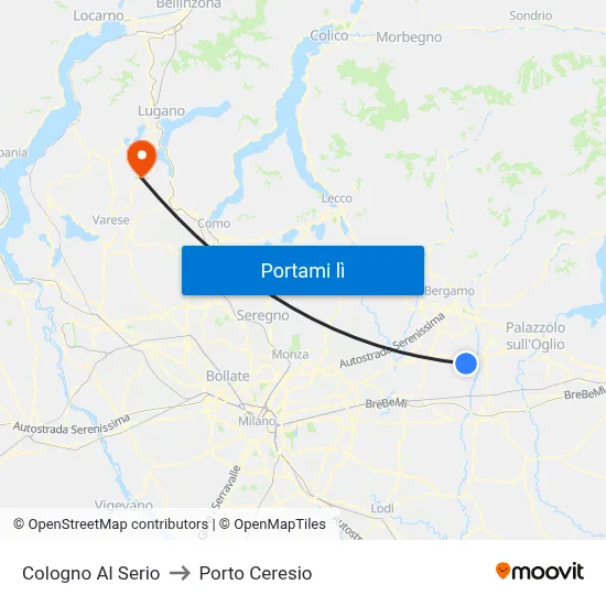 Cologno Al Serio to Porto Ceresio map