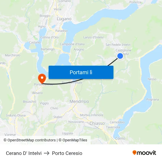 Cerano D' Intelvi to Porto Ceresio map