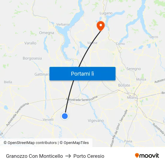 Granozzo Con Monticello to Porto Ceresio map