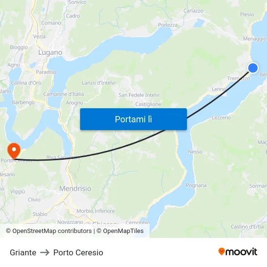 Griante to Porto Ceresio map