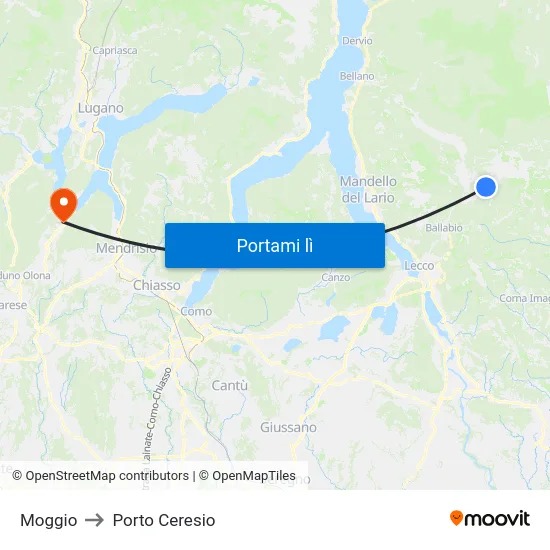 Moggio to Porto Ceresio map